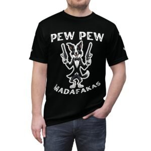 Pew Pew Madafakas - Border Collie with Pistols - White on Black - Unisex Tee - T-Shirt