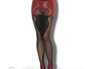 Black and Red Pantyhose - Women's - Sheer and Opaque - With Heart Detail - 1153-EML