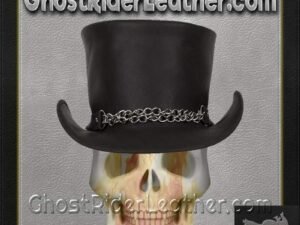 Black Leather Deadman Top Hat with Chrome Chain / SKU GRL-HAT8-11-DL