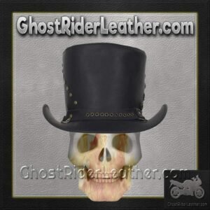 Black Leather Top Hat with Brass Studs / SKU GRL-HAT15-11-DL