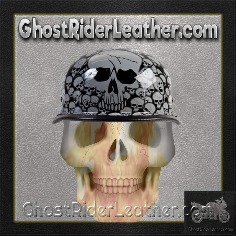 Novelty Motorcycle Helmet - Gray Skull Boneyard - German - H5402-GREY-DL - Image 6
