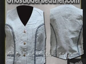 Women's Blue Leather Vest with Side Laces and Braid Design - SKU LV221-15-DL