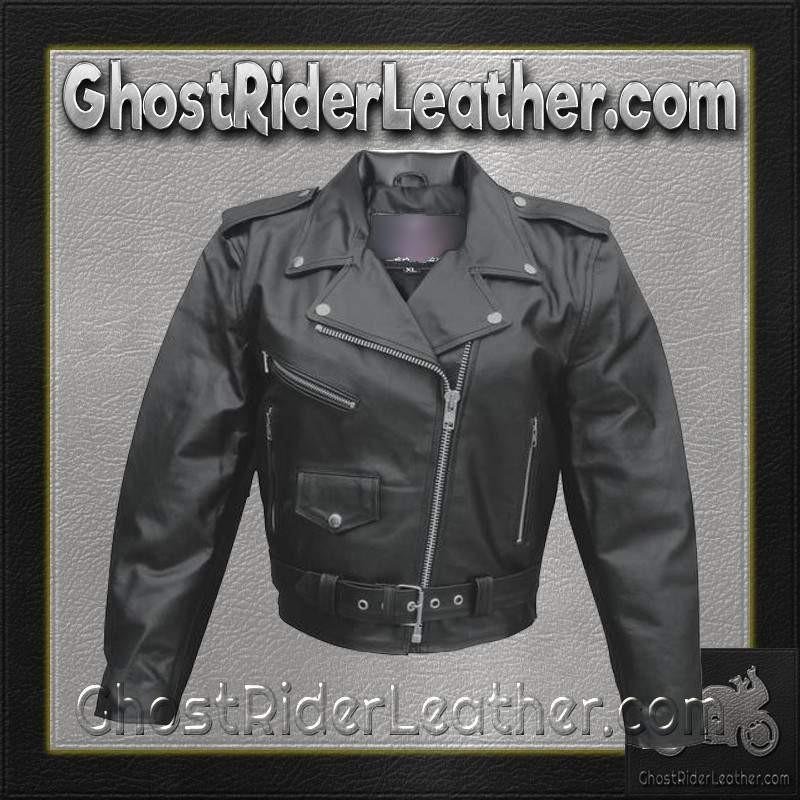 Ladies Classic Biker Leather Jacket - Split Cowhide - SKU AL2101-AL - Image 2