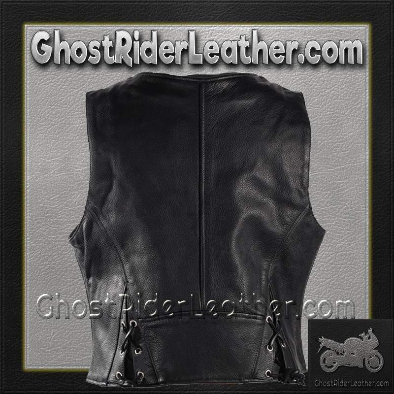 Women's Leather Vest with Side Laces and Concealed Carry Pocket - SKU LV8509-DL - Image 6