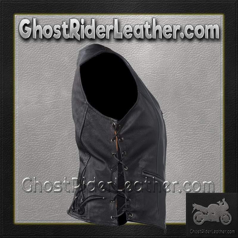 Women's Leather Vest with Side Laces and Concealed Carry Pocket - SKU LV8509-DL - Image 7