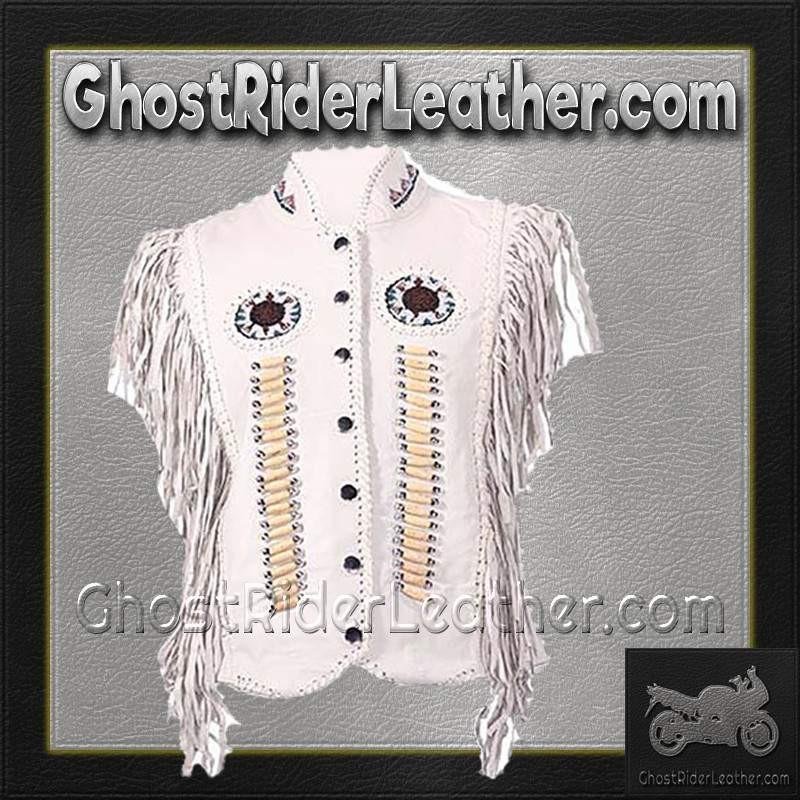 Leather Vest - Women's - White Wedding Style - Beaded - Boned - LV426-DL - Image 4