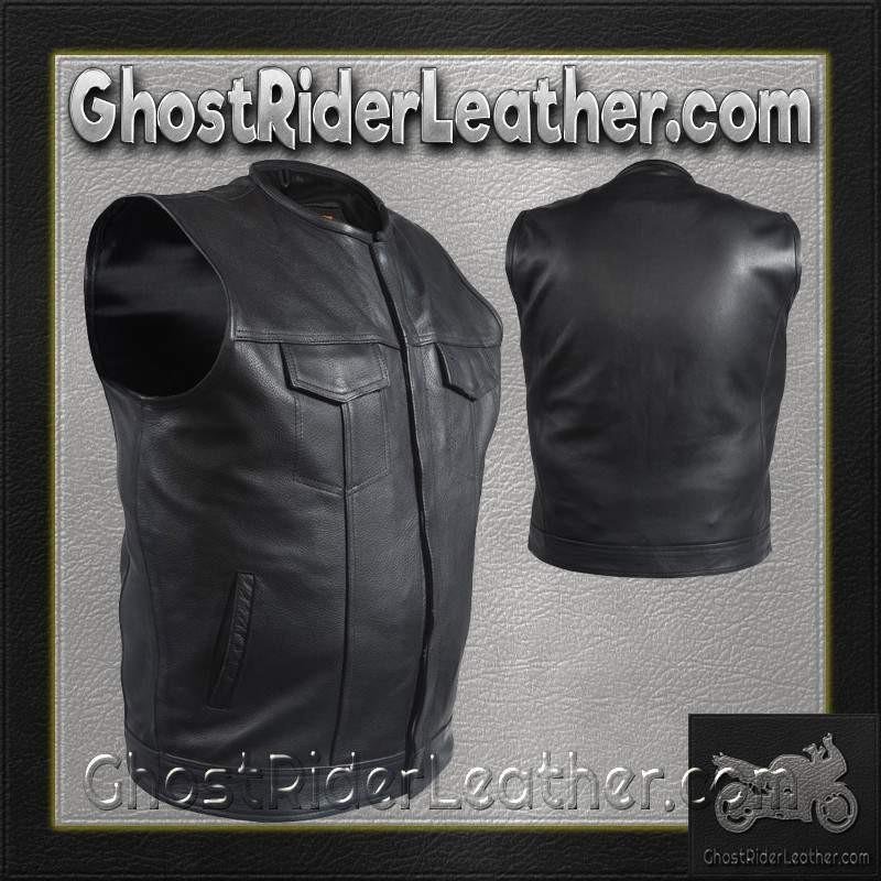 Leather Motorcycle Vest - Men's - Club - Short Collar - MV8007-DL - Image 4