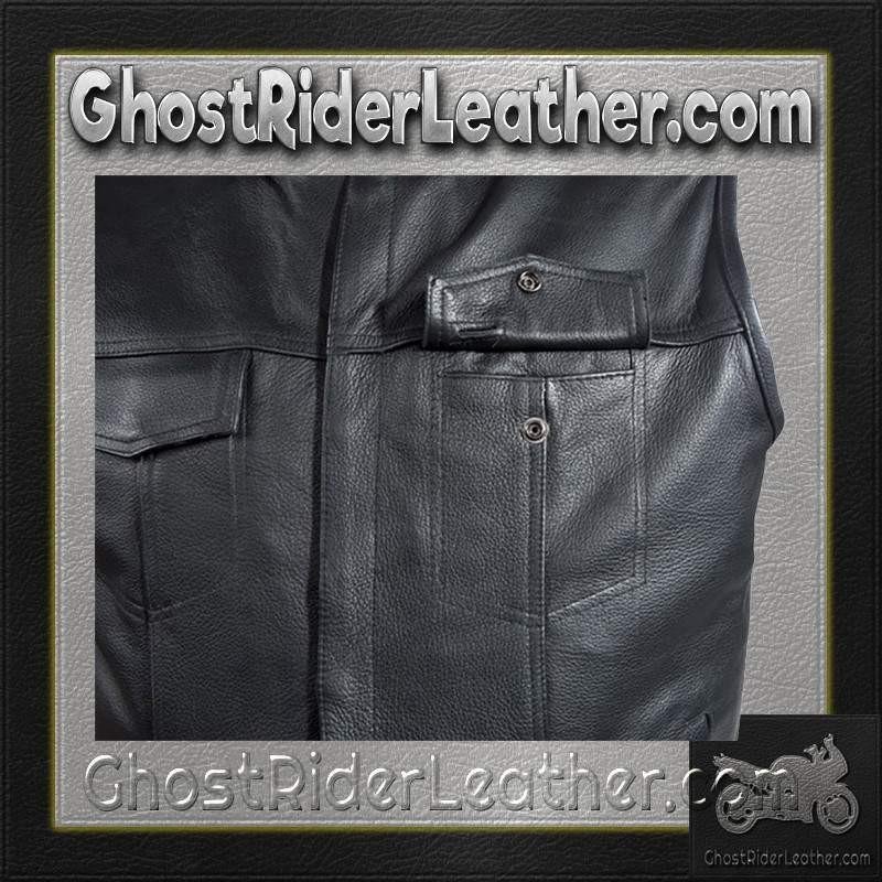 Leather Motorcycle Vest - Men's - Club - Short Collar - MV8007-DL - Image 6