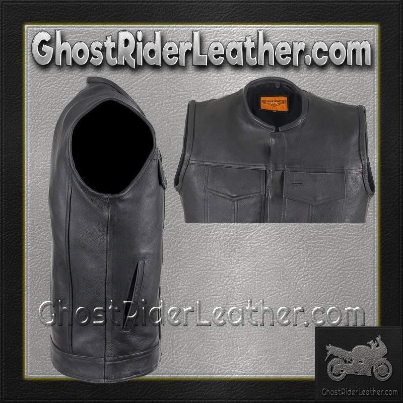 Leather Motorcycle Vest - Men's - Club - Short Collar - MV8007-DL - Image 8