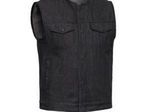 Haywood - Black Denim Men's Motorcycle Vest - FIM634DM