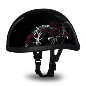 Novelty Motorcycle Helmet - Barbed Roses - Eagle Shorty - 6002BRO-DH