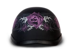 Novelty Motorcycle Helmet - Tribal Purple Rose - Eagle Shorty - 6002SPR-DH