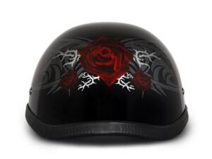 Novelty Motorcycle Helmet - Tribal Red Rose - Eagle Shorty - 6002SFR-DH