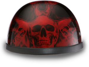 Novelty Motorcycle Helmet - Skull Red Flames - Eagle Shorty - 6002SFR-DH