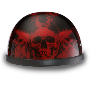 Novelty Motorcycle Helmet - Skull Red Flames - Eagle Shorty - 6002SFR-DH