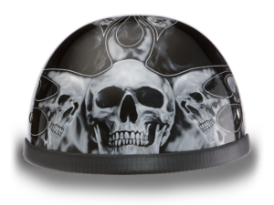 Novelty Motorcycle Helmet - Skull Silver Flames - Eagle Shorty - 6002SFS-DH