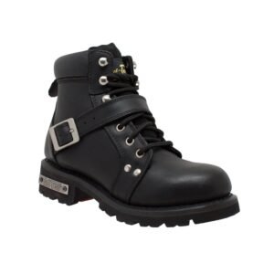 Leather Motorcycle Boots - Women's - Black - Biker - 8143-DS