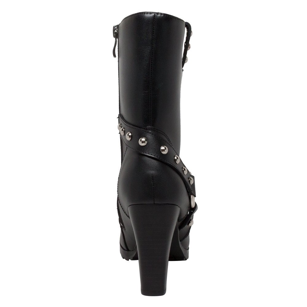 Leather Motorcycle Boots - Women's - Heeled Harness - Studs - Biker - 8546-DS - Image 3