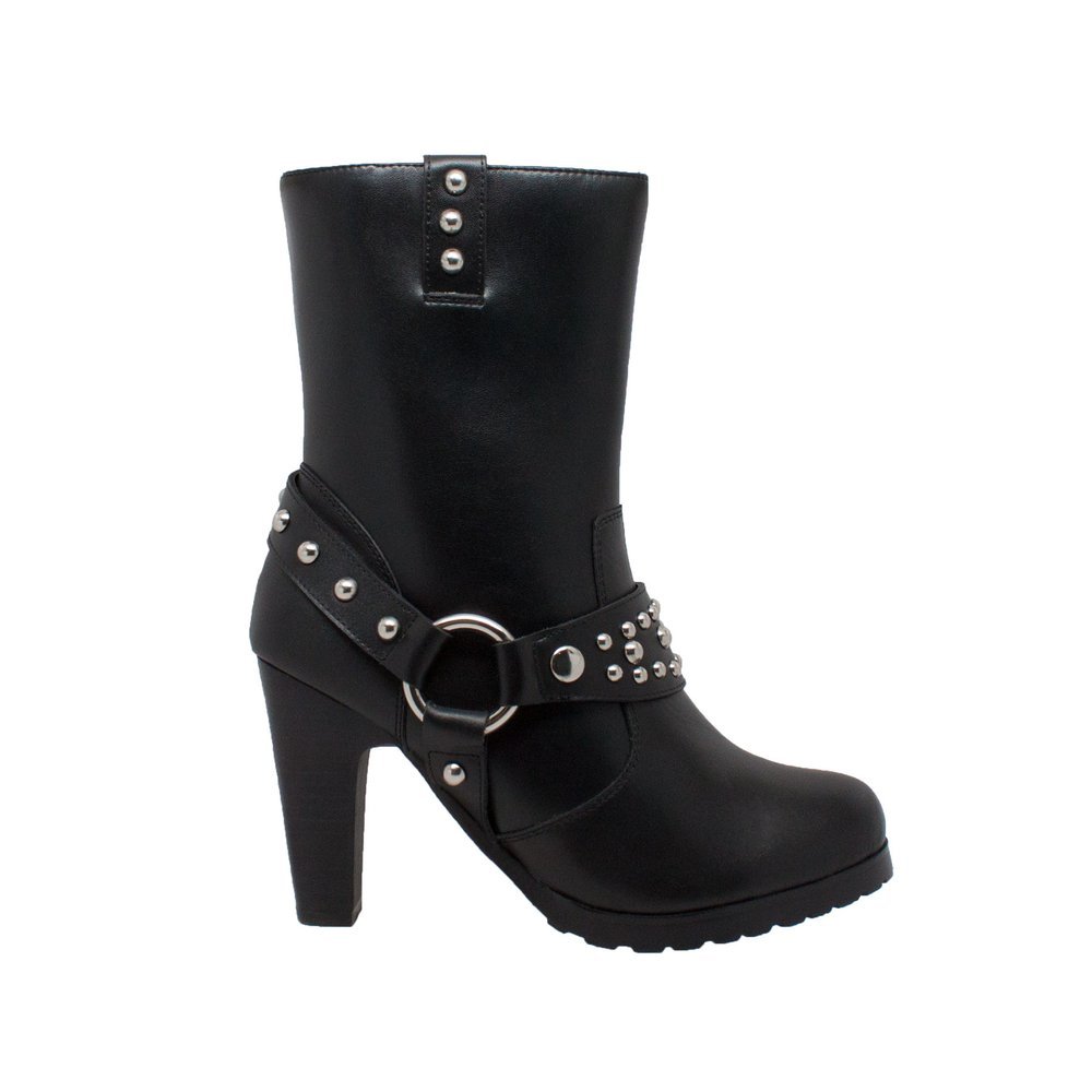 Leather Motorcycle Boots - Women's - Heeled Harness - Studs - Biker - 8546-DS - Image 2