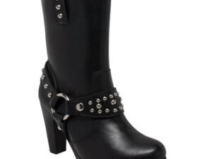 Leather Motorcycle Boots - Women's - Heeled Harness - Studs - Biker - 8546-DS