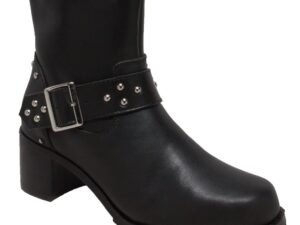 Leather Motorcycle Boots - Women's - Black - Studs - Biker - 8811M-DS