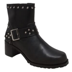 Leather Motorcycle Boots - Women's - Black - Studs - Biker - 8811M-DS