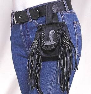 Leather Folding Pouch - Cobra - Fringe - Belt Bag - Motorcycle - AC1007-DL