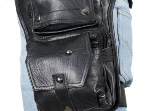Black Leather Multi Pocket Thigh Bag with Gun Pocket - SKU AC1025-11-DL