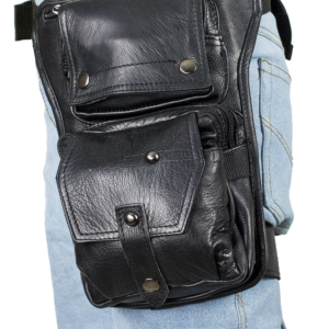 Black Leather Multi Pocket Thigh Bag with Gun Pocket - SKU AC1025-11-DL