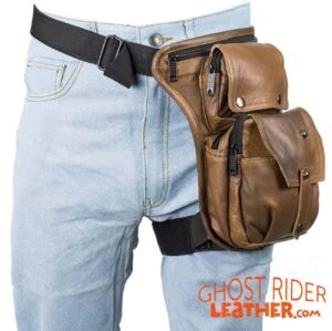 Leather Thigh Bag - Gun Pocket - Brown - Motorcycle - AC1025-BRN-DL