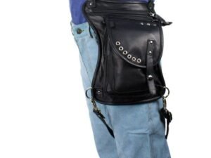 Leather Thigh Bag - Gun Pocket - Black - Studs - Motorcycle - AC1029-11-DL