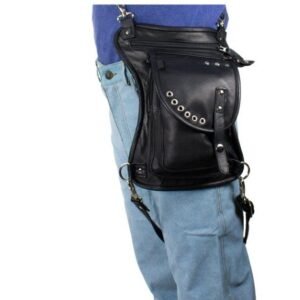 Leather Thigh Bag - Gun Pocket - Black - Studs - Motorcycle - AC1029-11-DL