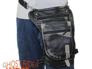 Leather Thigh Bag - Gun Pocket - Black - Touch of Distressed Brown - Motorcycle - AC1029-11-BRN12T-DL