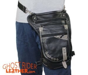 Leather Thigh Bag - Gun Pocket - Black - Touch of Distressed Brown - Motorcycle - AC1029-11-BRN12T-DL