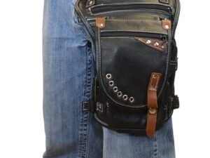 Leather Thigh Bag - Gun Pocket - Black - Touch of Brown - Motorcycle - AC1029-11-BRN3T-DL