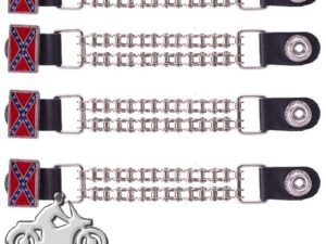 Set of Four Rebel Flag Vest Extenders with Bike Chain Design - AC1057-BC-DL