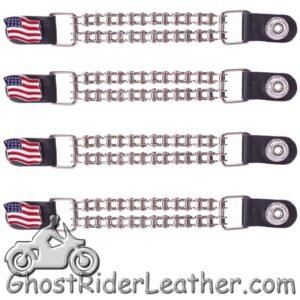 Set of Four USA Flag Vest Extenders with Chrome Motorcycle Chain - AC1058-BC-DL