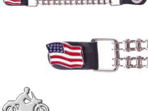 USA Flag Vest Extenders with Chrome Motorcycle Chain - One Single - AC1058-BC-DL-1
