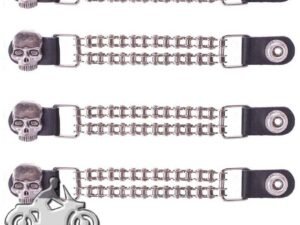 Set of Four Skull Vest Extenders with Chrome Motorcycle Chain - AC1064-BC-DL