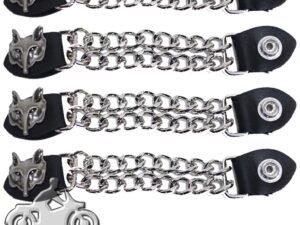 Set of Four Wolf Head Vest Extenders with Chrome Chain - AC1067-DL