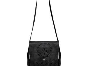 Dark Brown Leather Purse - Peace Sign - Fringe - Handbag - AC2050-11-DL