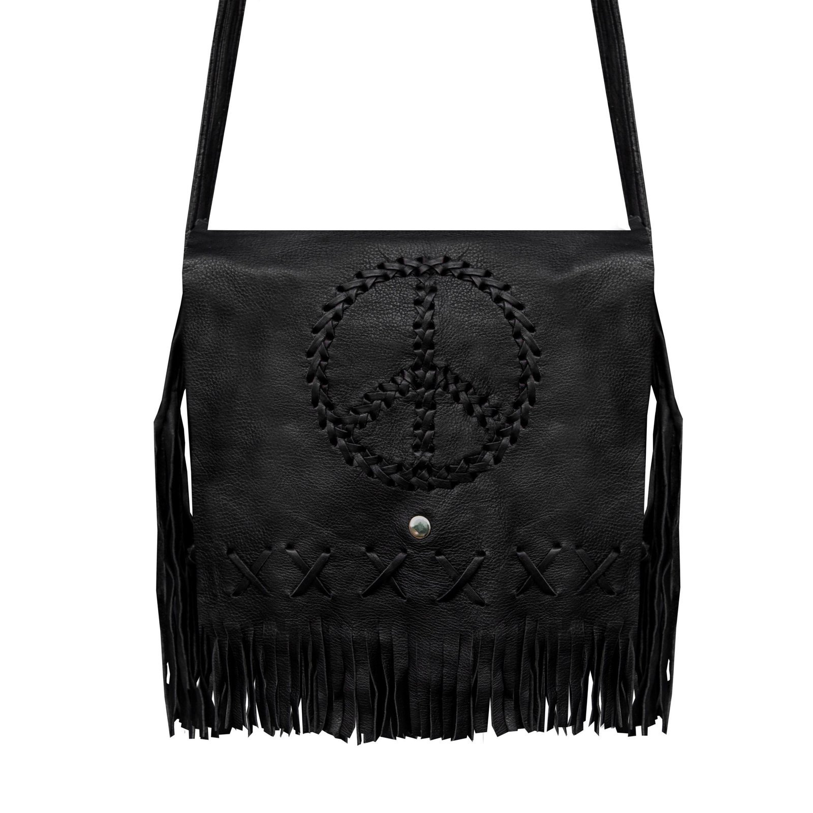 Dark Brown Leather Purse - Peace Sign - Fringe - Handbag - AC2050-11-DL - Image 2