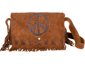 Brown Suede Leather Purse - Peace Sign - Fringe - Handbag - Large - AC2051-DL