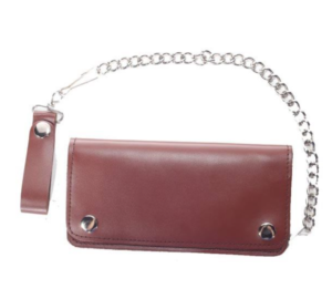Brown leather chain wallet.