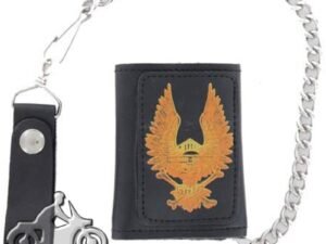 Leather Chain Wallet - 4 Inch Tri-Fold - Black or Brown - Eagle Style - AC55-EAGLE-DL