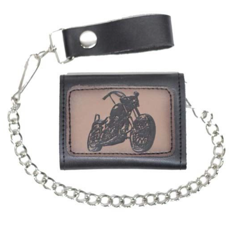 Motorcycle embossed leather chain wallet.