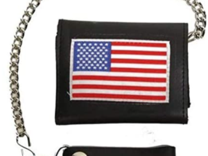 Leather Chain Wallet - 4 Inch Tri-Fold - USA Flag Style - AC55-USAFLAG-DL
