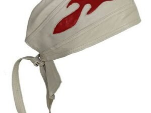 Beige Leather Skull Cap with Brown Flames - AC7-BEIGE-DL