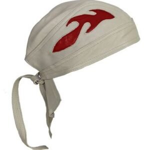 Beige Leather Skull Cap with Brown Flames - AC7-BEIGE-DL