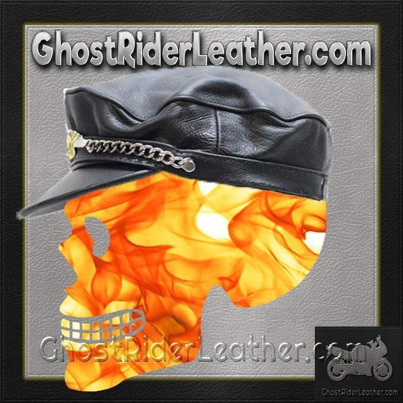 Leather Cap Hat with Chain and Eagle - SKU AC96-DL - Image 2